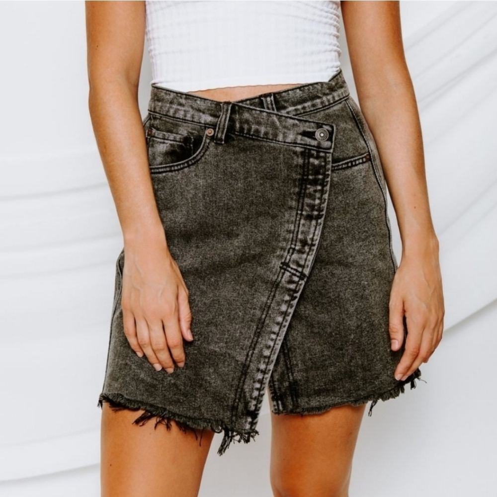 Free People Black Denim Skirt
